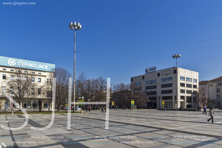 PERNIK, BULGARIA - MARCH 12, 2014:  Panoramic view of center of city of Pernik, Bulgaria