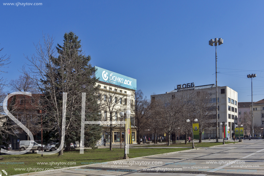 PERNIK, BULGARIA - MARCH 12, 2014:  Panoramic view of center of city of Pernik, Bulgaria