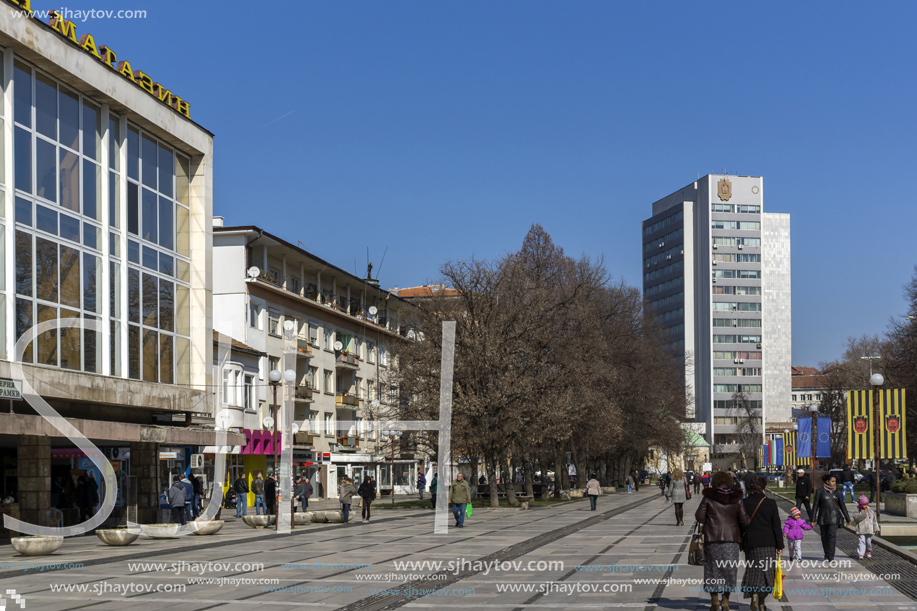 PERNIK, BULGARIA - MARCH 12, 2014:  Panoramic view of center of city of Pernik, Bulgaria