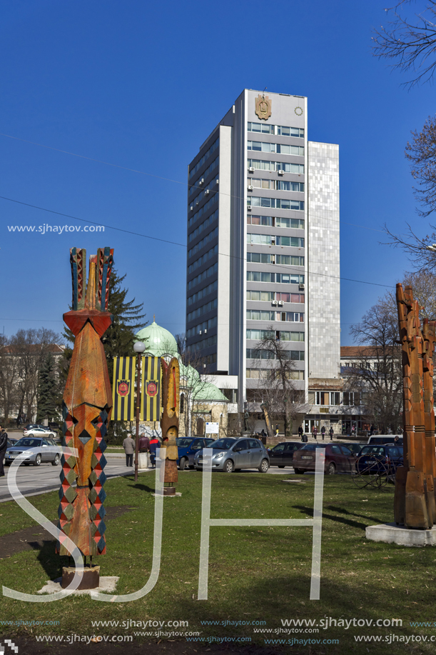 PERNIK, BULGARIA - MARCH 12, 2014:  Panoramic view of center of city of Pernik, Bulgaria