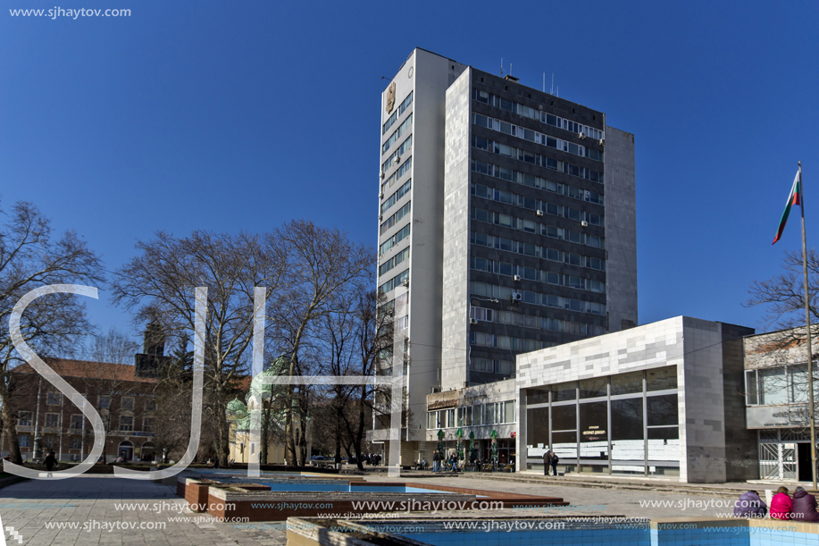 PERNIK, BULGARIA - MARCH 12, 2014:  Panoramic view of center of city of Pernik, Bulgaria