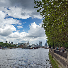 LONDON, ENGLAND - JUNE 15 2016:  Panoramic view of Thames river and City of London, Great Britain