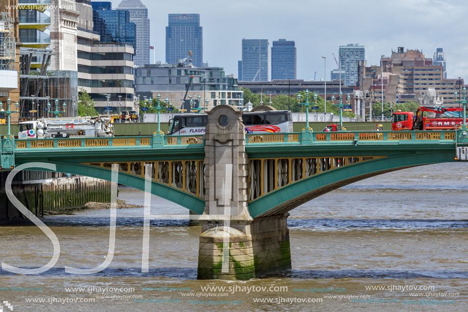 LONDON, ENGLAND - JUNE 15, 2016: Panoramic view of Thames river and City of London, Great Britain