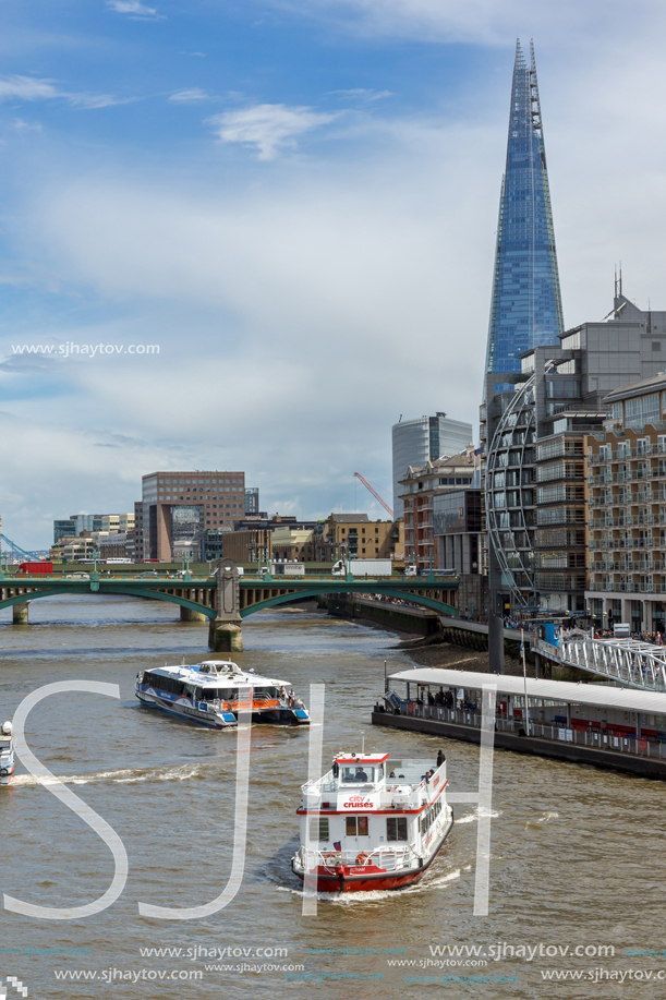 LONDON, ENGLAND - JUNE 15 2016:  Panoramic view of Thames river and City of London, Great Britain