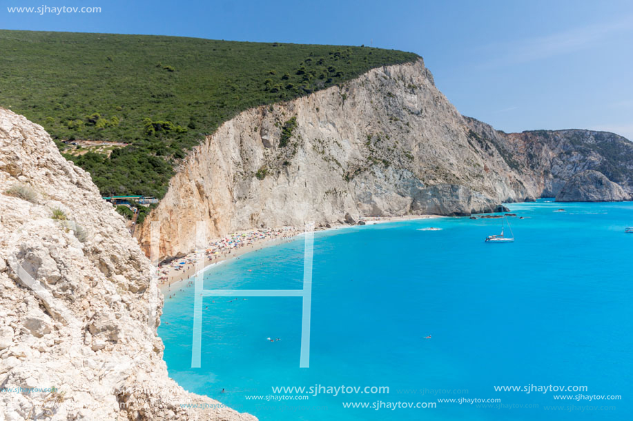 Amazing seascape of blue waters of Porto Katsiki Beach, Lefkada, Ionian Islands, Greece