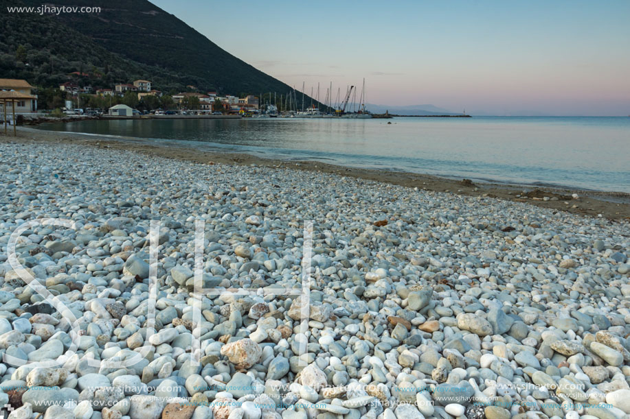Sunset view on the beach of village of Vasiliki, Lefkada, Ionian Islands, Greece