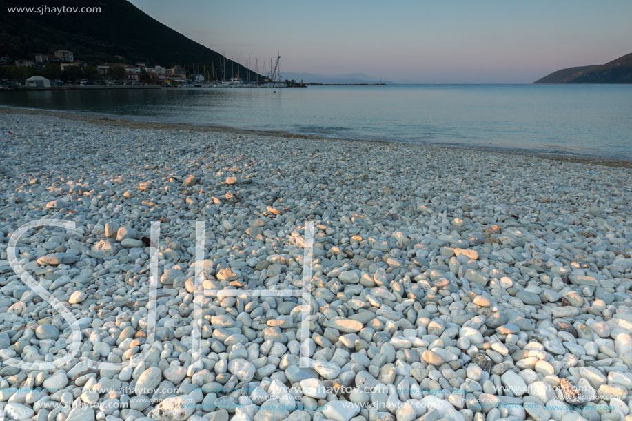 Sunset view on the beach of village of Vasiliki, Lefkada, Ionian Islands, Greece