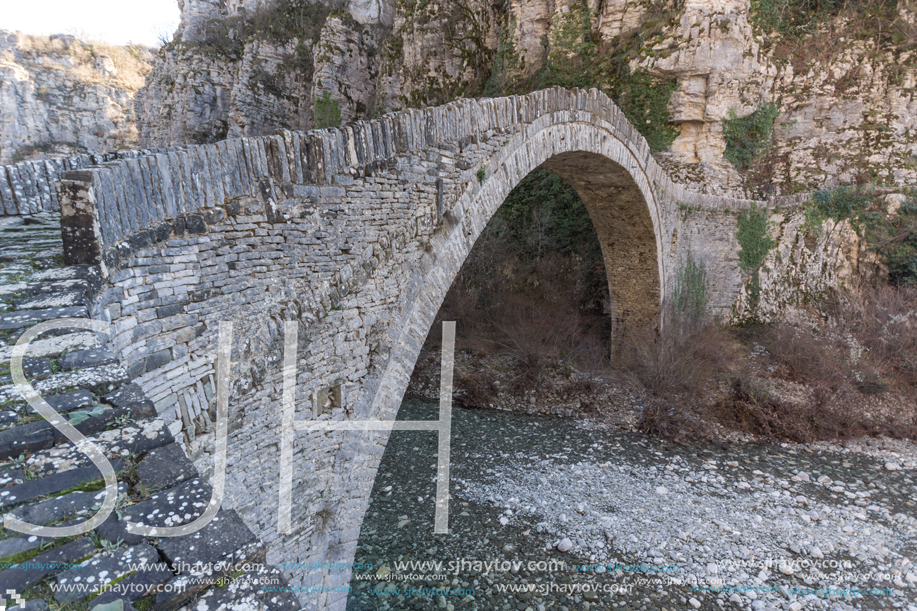 Amazing landscape of Kokkori or Noutsos Bridge, Pindus Mountains, Zagori, Epirus, Greece