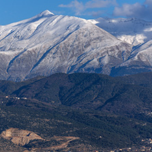 Amazing panoramic Landscape of Lake Pamvotida and Pindus mountain from city of Ioannina, Epirus, Greece