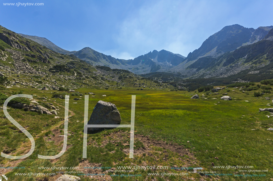 Landscape of Begovitsa River Valley, Yalovarnika and The Tooth peaks, Pirin Mountain, Bulgaria