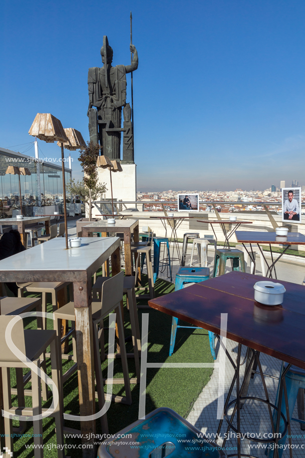 MADRID, SPAIN - JANUARY 24, 2018:  Panoramic view of city of Madrid from Circulo de Bellas Artes, Spain
