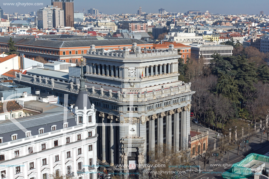 MADRID, SPAIN - JANUARY 24, 2018:  Panoramic view of city of Madrid from Circulo de Bellas Artes, Spain