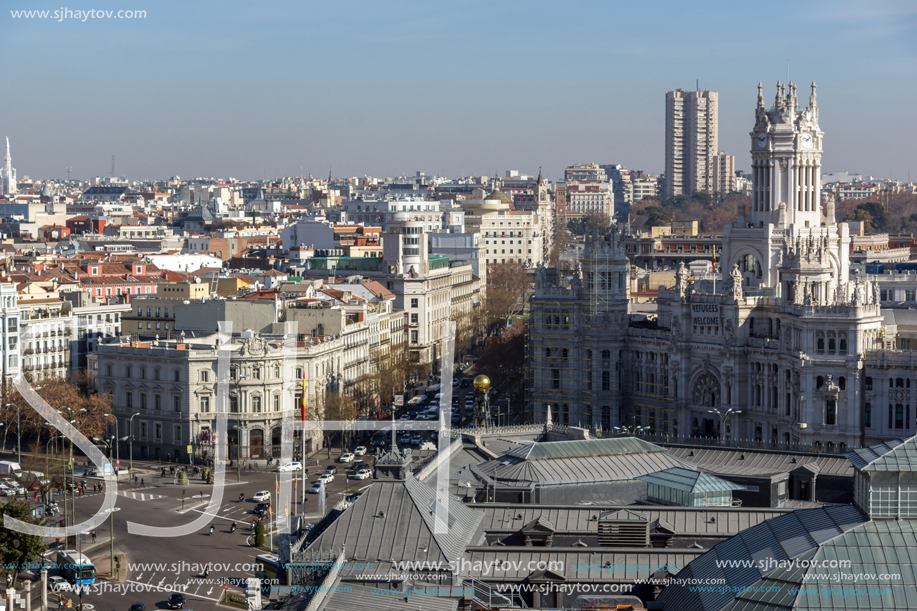 MADRID, SPAIN - JANUARY 24, 2018:  Panoramic view of city of Madrid from Circulo de Bellas Artes, Spain