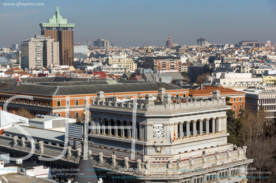 MADRID, SPAIN - JANUARY 24, 2018:  Panoramic view of city of Madrid from Circulo de Bellas Artes, Spain