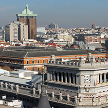 MADRID, SPAIN - JANUARY 24, 2018:  Panoramic view of city of Madrid from Circulo de Bellas Artes, Spain