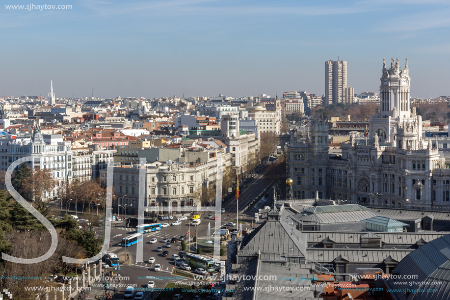 MADRID, SPAIN - JANUARY 24, 2018:  Panoramic view of city of Madrid from Circulo de Bellas Artes, Spain