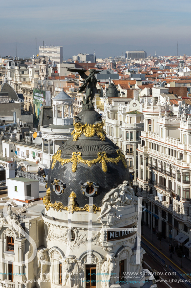 MADRID, SPAIN - JANUARY 24, 2018:  Panoramic view of city of Madrid from Circulo de Bellas Artes, Spain