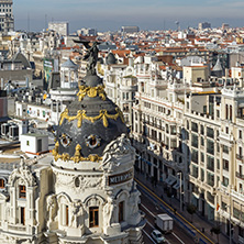 MADRID, SPAIN - JANUARY 24, 2018:  Panoramic view of city of Madrid from Circulo de Bellas Artes, Spain