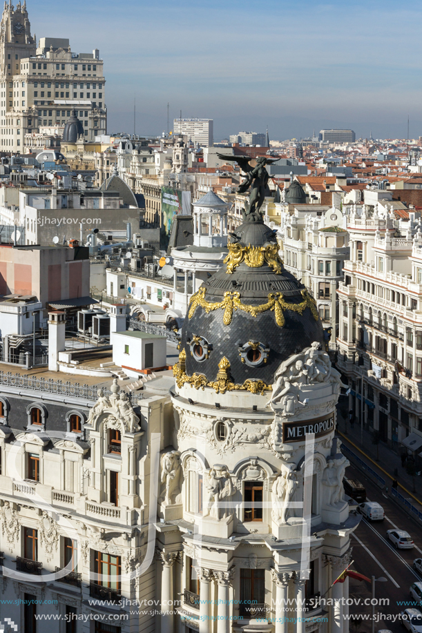 MADRID, SPAIN - JANUARY 24, 2018:  Panoramic view of city of Madrid from Circulo de Bellas Artes, Spain