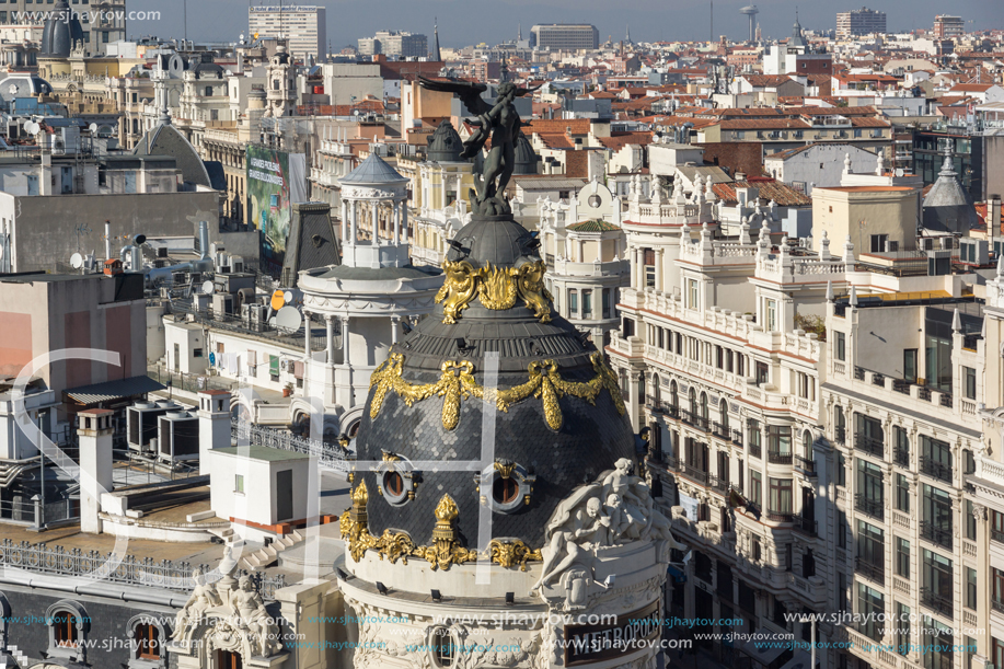 MADRID, SPAIN - JANUARY 24, 2018:  Panoramic view of city of Madrid from Circulo de Bellas Artes, Spain