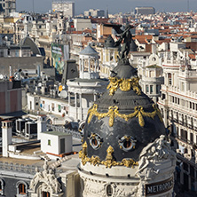 MADRID, SPAIN - JANUARY 24, 2018:  Panoramic view of city of Madrid from Circulo de Bellas Artes, Spain