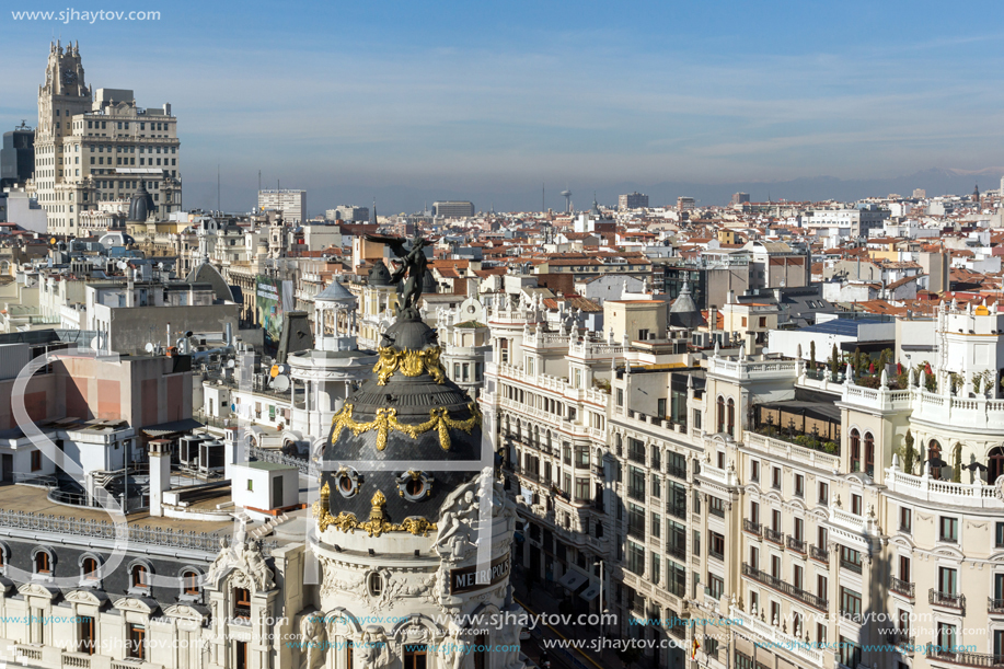 MADRID, SPAIN - JANUARY 24, 2018:  Panoramic view of city of Madrid from Circulo de Bellas Artes, Spain