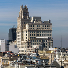 MADRID, SPAIN - JANUARY 24, 2018:  Panoramic view of city of Madrid from Circulo de Bellas Artes, Spain