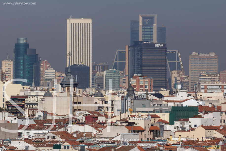 MADRID, SPAIN - JANUARY 24, 2018:  Panoramic view of city of Madrid from Circulo de Bellas Artes, Spain