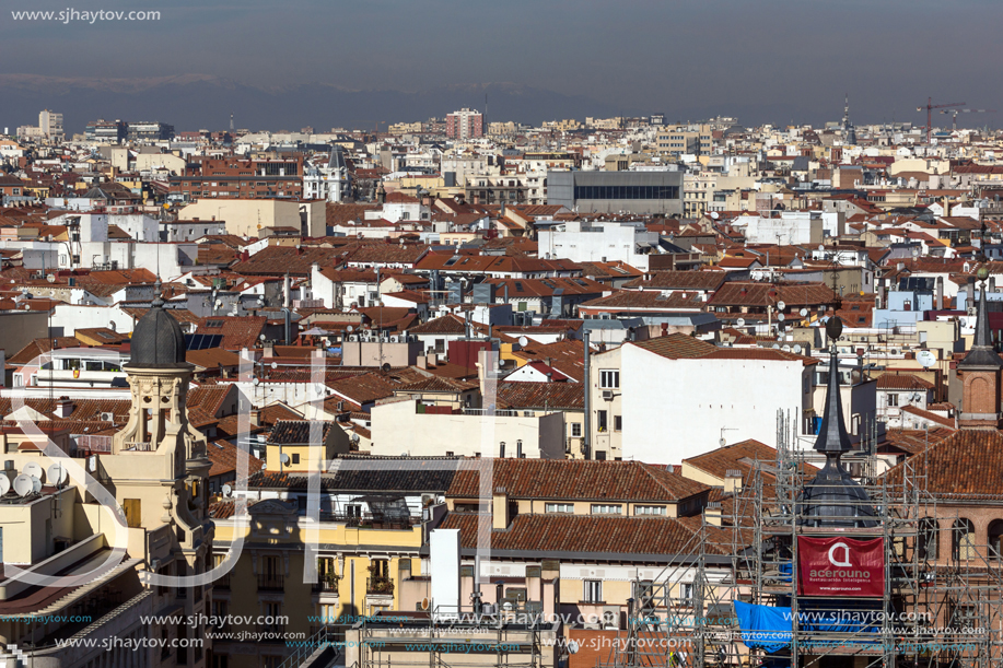 MADRID, SPAIN - JANUARY 24, 2018:  Panoramic view of city of Madrid from Circulo de Bellas Artes, Spain