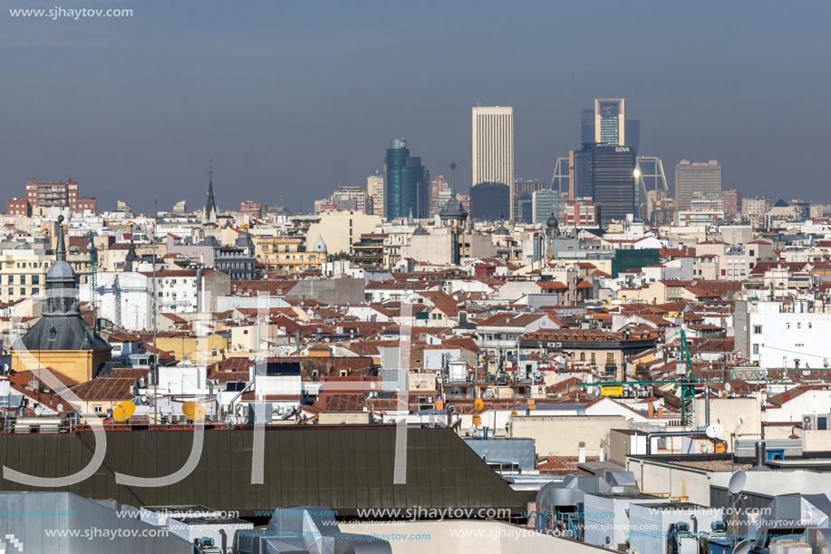 MADRID, SPAIN - JANUARY 24, 2018:  Panoramic view of city of Madrid from Circulo de Bellas Artes, Spain