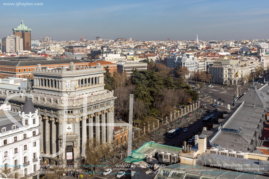 MADRID, SPAIN - JANUARY 24, 2018:  Panoramic view of city of Madrid from Circulo de Bellas Artes, Spain