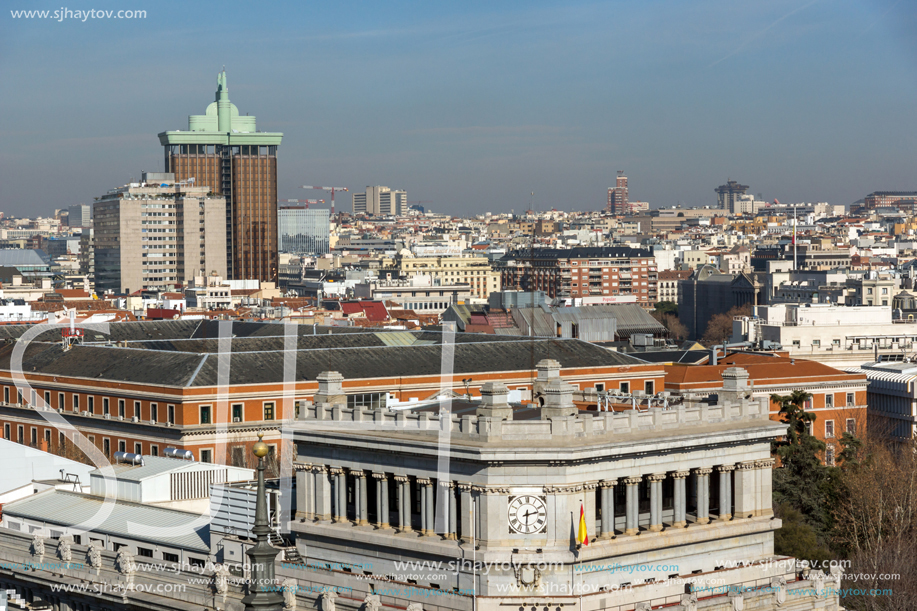 MADRID, SPAIN - JANUARY 24, 2018:  Panoramic view of city of Madrid from Circulo de Bellas Artes, Spain