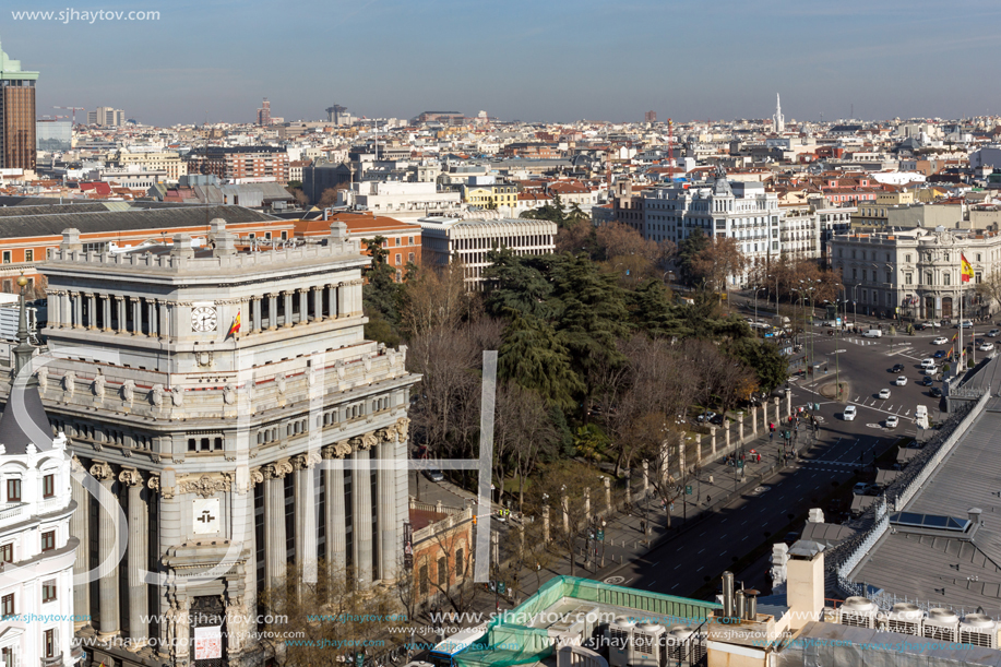 MADRID, SPAIN - JANUARY 24, 2018:  Panoramic view of city of Madrid from Circulo de Bellas Artes, Spain