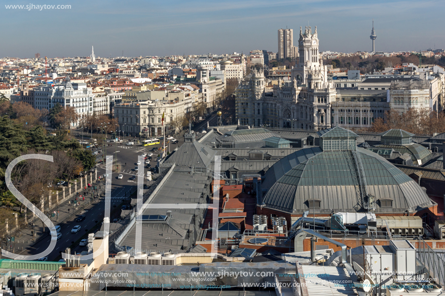 MADRID, SPAIN - JANUARY 24, 2018:  Panoramic view of city of Madrid from Circulo de Bellas Artes, Spain