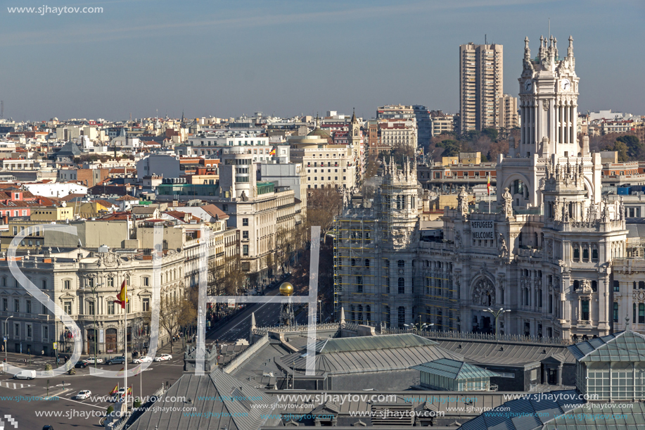MADRID, SPAIN - JANUARY 24, 2018:  Panoramic view of city of Madrid from Circulo de Bellas Artes, Spain