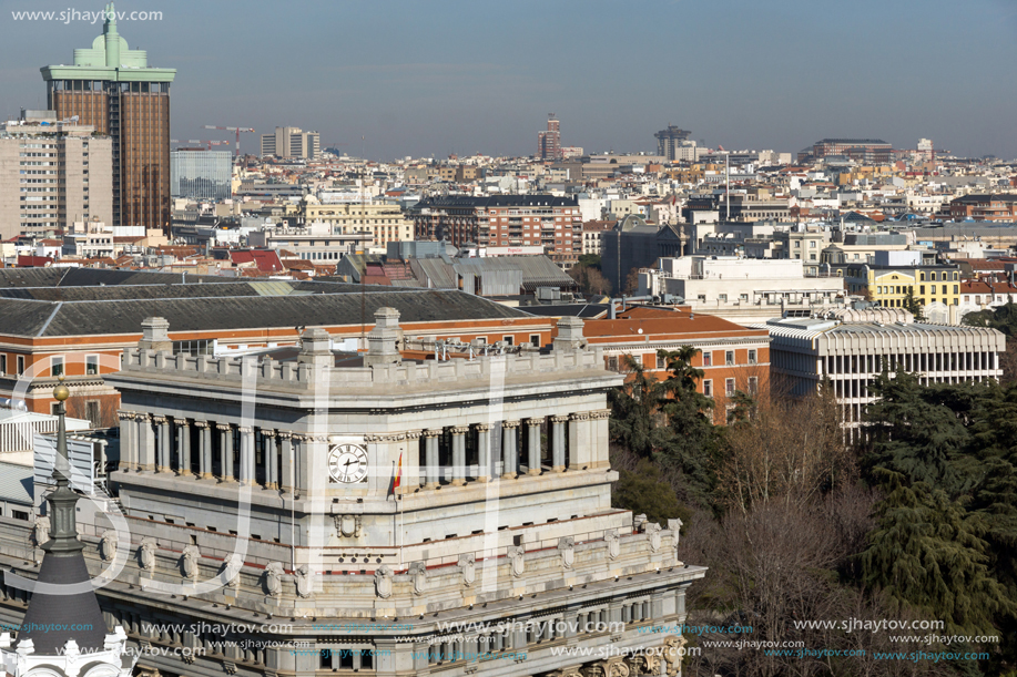 MADRID, SPAIN - JANUARY 24, 2018:  Panoramic view of city of Madrid from Circulo de Bellas Artes, Spain