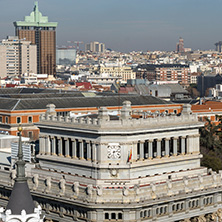 MADRID, SPAIN - JANUARY 24, 2018:  Panoramic view of city of Madrid from Circulo de Bellas Artes, Spain