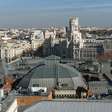 MADRID, SPAIN - JANUARY 24, 2018:  Panoramic view of city of Madrid from Circulo de Bellas Artes, Spain