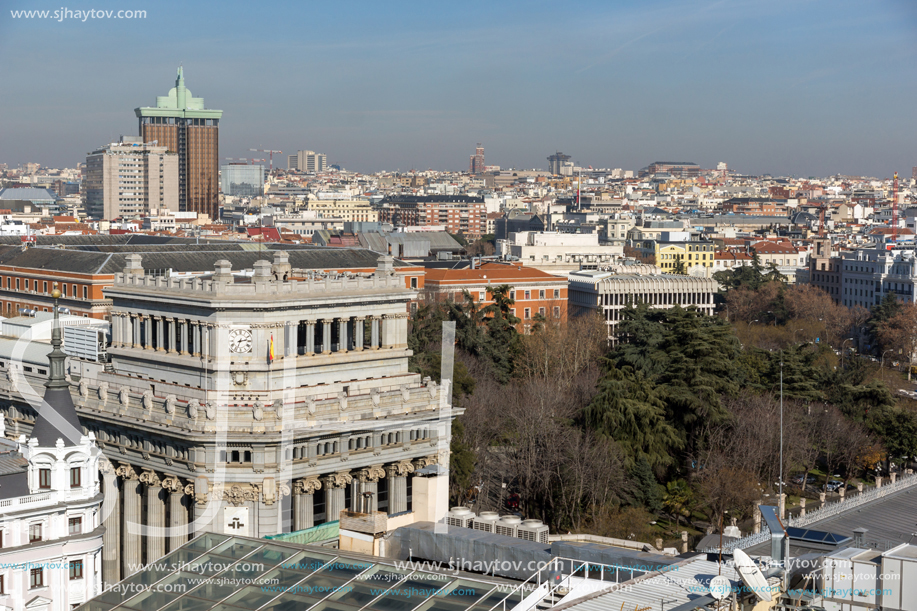MADRID, SPAIN - JANUARY 24, 2018:  Panoramic view of city of Madrid from Circulo de Bellas Artes, Spain