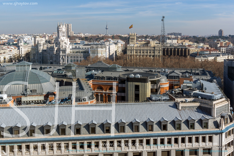 MADRID, SPAIN - JANUARY 24, 2018:  Panoramic view of city of Madrid from Circulo de Bellas Artes, Spain