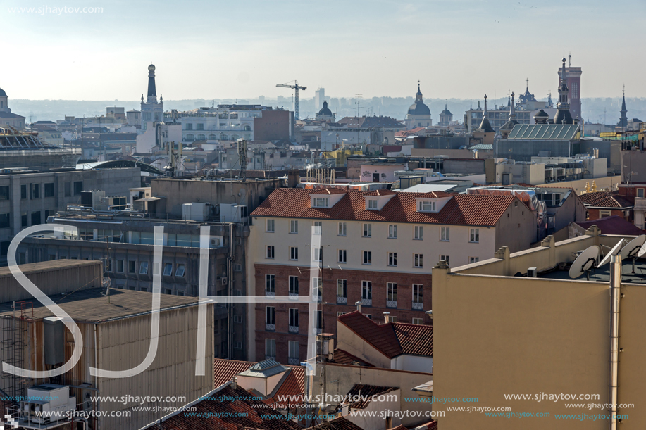 MADRID, SPAIN - JANUARY 24, 2018:  Panoramic view of city of Madrid from Circulo de Bellas Artes, Spain