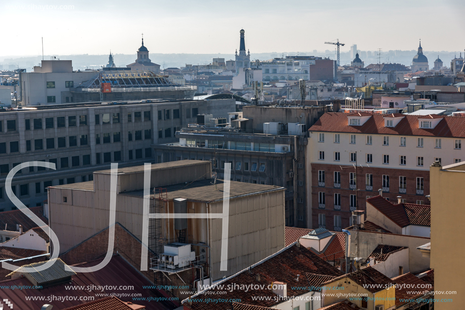 MADRID, SPAIN - JANUARY 24, 2018:  Panoramic view of city of Madrid from Circulo de Bellas Artes, Spain