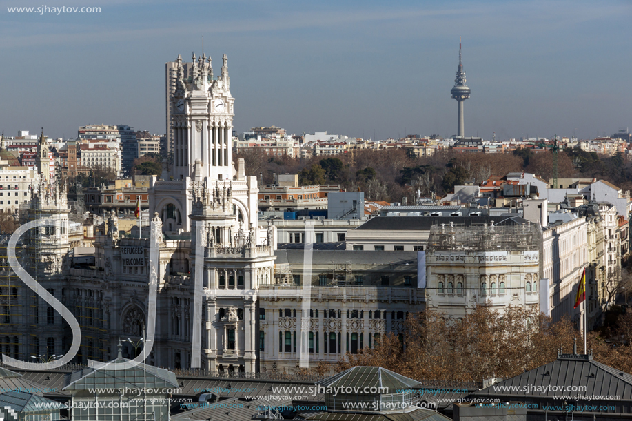 MADRID, SPAIN - JANUARY 24, 2018:  Panoramic view of city of Madrid from Circulo de Bellas Artes, Spain