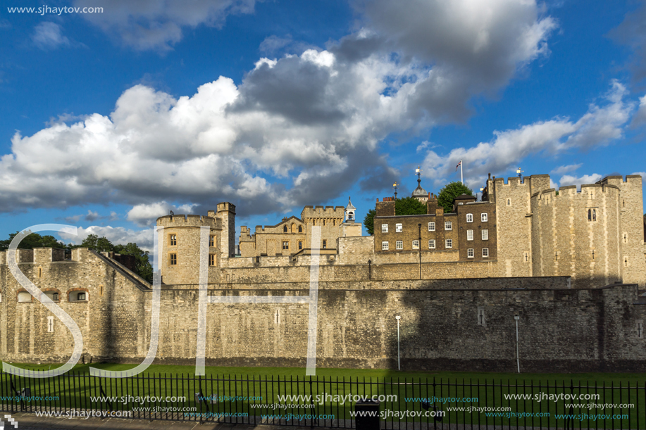 LONDON, ENGLAND - JUNE 15, 2016: Sunset view of Historic Tower of London, England, Great Britain