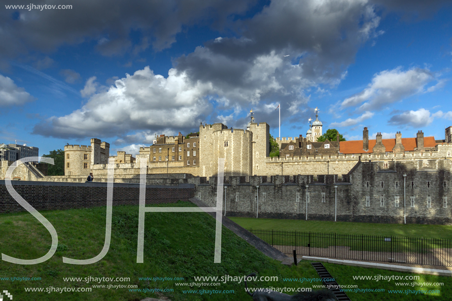 LONDON, ENGLAND - JUNE 15, 2016: Sunset view of Historic Tower of London, England, Great Britain