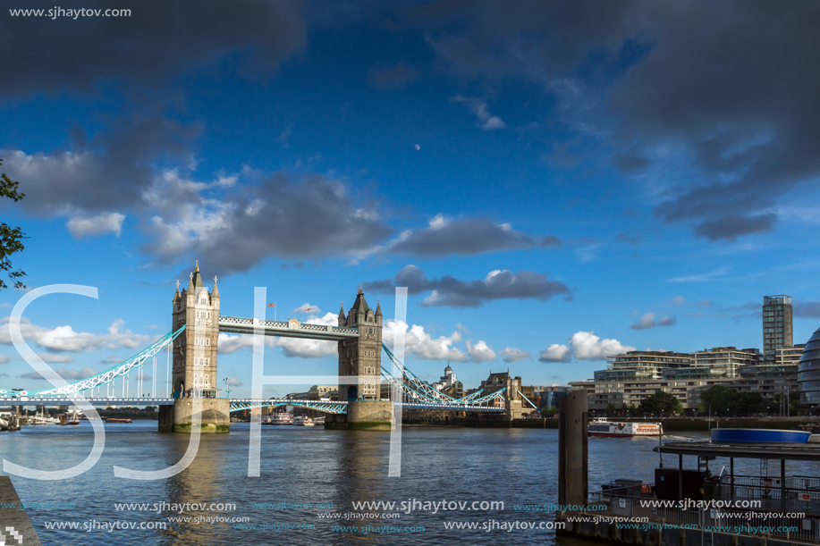 LONDON, ENGLAND - JUNE 15, 2016: Sunset view of Tower Bridge in London, England, Great Britain