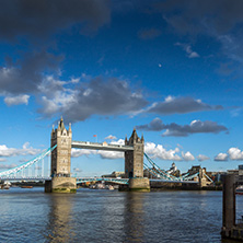 LONDON, ENGLAND - JUNE 15, 2016: Sunset view of Tower Bridge in London, England, Great Britain