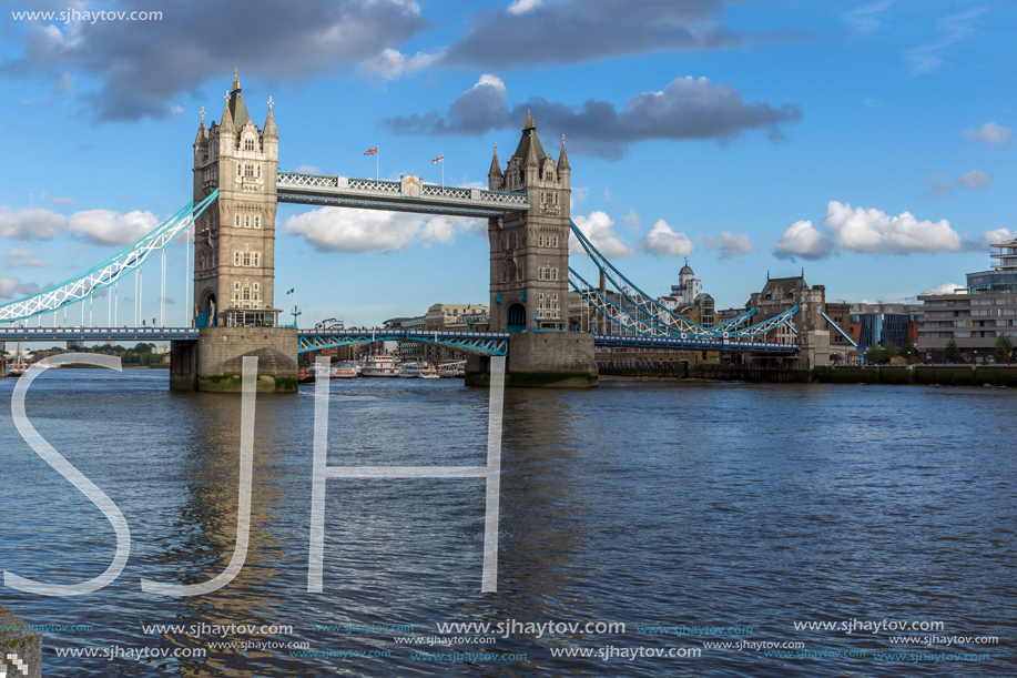 LONDON, ENGLAND - JUNE 15, 2016: Sunset view of Tower Bridge in London, England, Great Britain