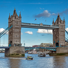 LONDON, ENGLAND - JUNE 15, 2016: Sunset view of Tower Bridge in London, England, Great Britain
