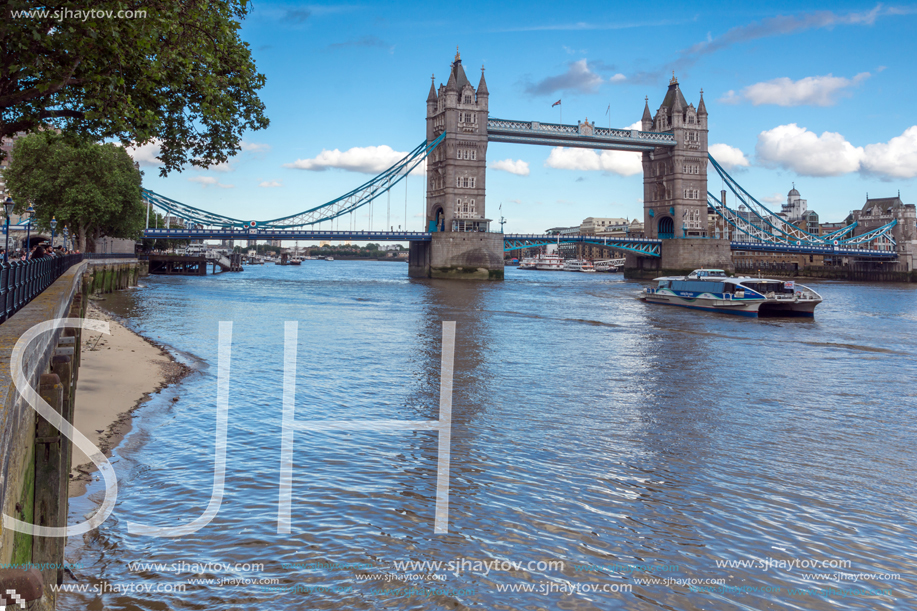 LONDON, ENGLAND - JUNE 15, 2016: Sunset view of Tower Bridge in London, England, Great Britain